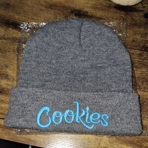 Gray Beanie with Blue Embroidery